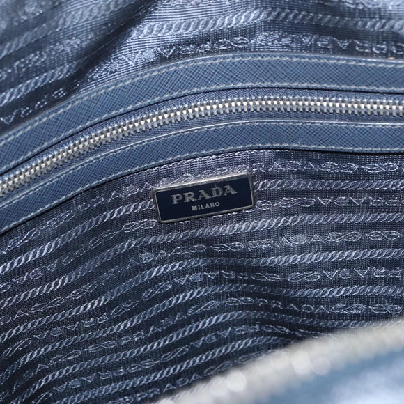PRADA Hand Bag Safiano leather Navy Silver Auth ka869