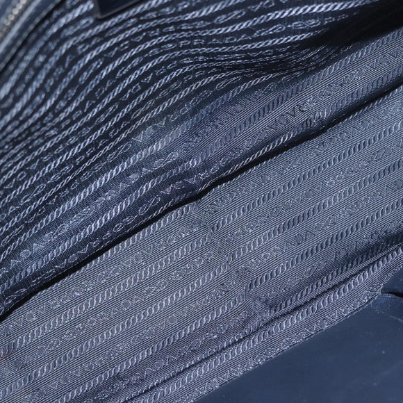 PRADA Hand Bag Safiano leather Navy Silver Auth ka869