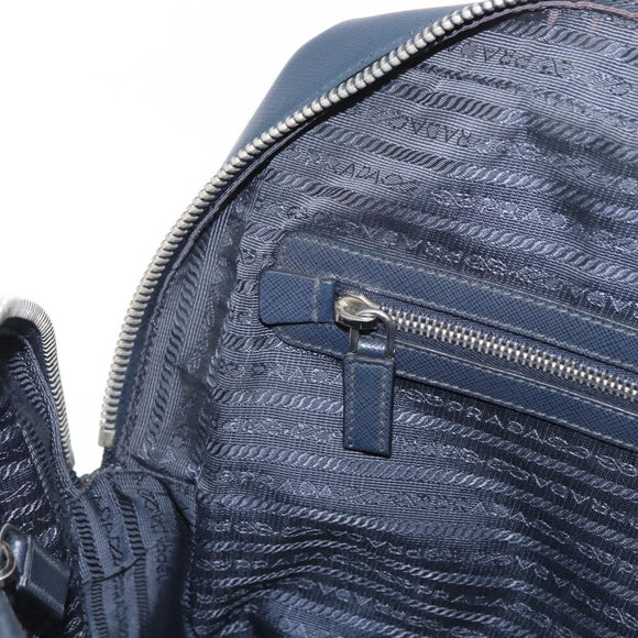 PRADA Hand Bag Safiano leather Navy Silver Auth ka869