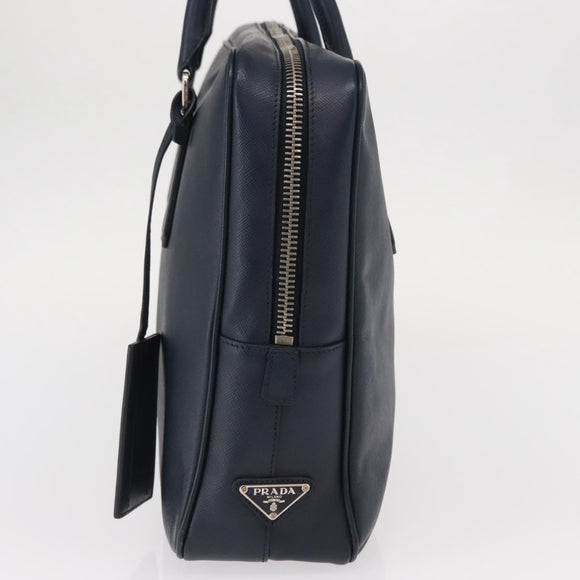 PRADA Hand Bag Safiano leather Navy Silver Auth ka869