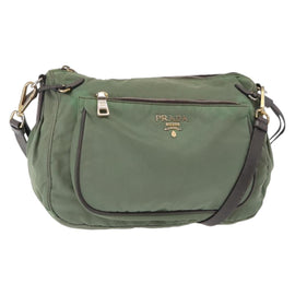PRADA Shoulder Bag Nylon Green Gold Auth ka870