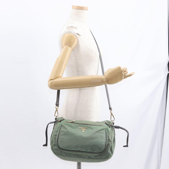 PRADA Shoulder Bag Nylon Green Gold Auth ka870