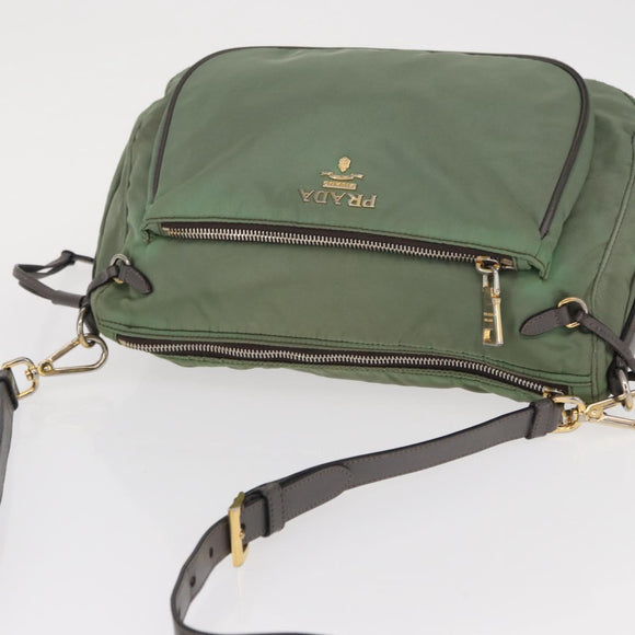 PRADA Shoulder Bag Nylon Green Gold Auth ka870