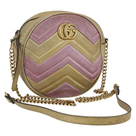 GUCCI Chain GG Marmont Shoulder Bag Leather Pink Gold 550154 Auth ka872