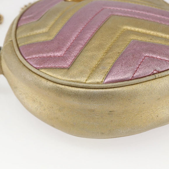 GUCCI Chain GG Marmont Shoulder Bag Leather Pink Gold 550154 Auth ka872