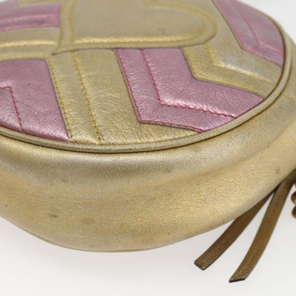 GUCCI Chain GG Marmont Shoulder Bag Leather Pink Gold 550154 Auth ka872