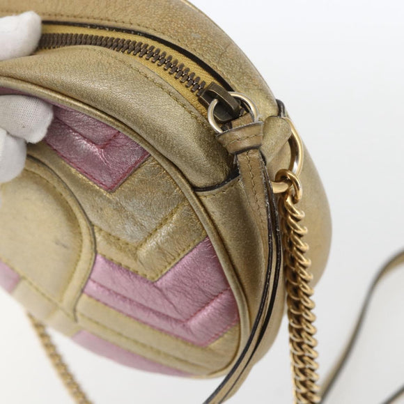 GUCCI Chain GG Marmont Shoulder Bag Leather Pink Gold 550154 Auth ka872