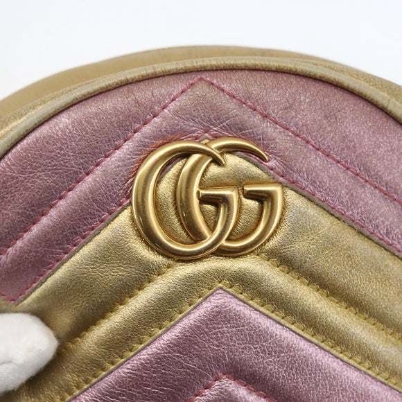 GUCCI Chain GG Marmont Shoulder Bag Leather Pink Gold 550154 Auth ka872