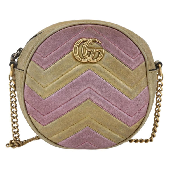 GUCCI Chain GG Marmont Shoulder Bag Leather Pink Gold 550154 Auth ka872