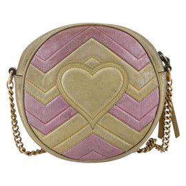 GUCCI Chain GG Marmont Shoulder Bag Leather Pink Gold 550154 Auth ka872 - 0