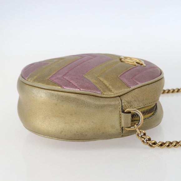 GUCCI Chain GG Marmont Shoulder Bag Leather Pink Gold 550154 Auth ka872