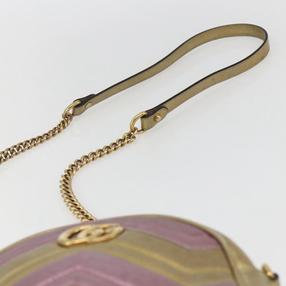 GUCCI Chain GG Marmont Shoulder Bag Leather Pink Gold 550154 Auth ka872