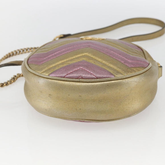 GUCCI Chain GG Marmont Shoulder Bag Leather Pink Gold 550154 Auth ka872