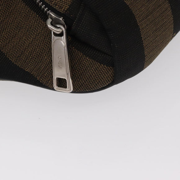 FENDI Pecan Canvas Body Bag Brown Black Silver Auth ka880