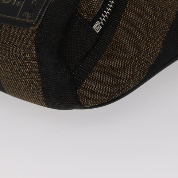 FENDI Pecan Canvas Body Bag Brown Black Silver Auth ka880