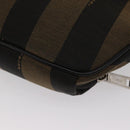 FENDI Pecan Canvas Body Bag Brown Black Silver Auth ka880-16