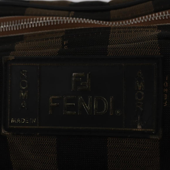 FENDI Pecan Canvas Body Bag Brown Black Silver Auth ka880