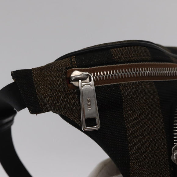 FENDI Pecan Canvas Body Bag Brown Black Silver Auth ka880