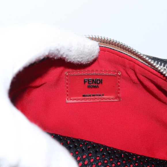 FENDI Pecan Canvas Body Bag Brown Black Silver Auth ka880