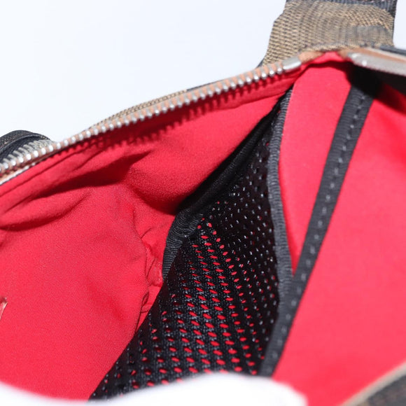 FENDI Pecan Canvas Body Bag Brown Black Silver Auth ka880