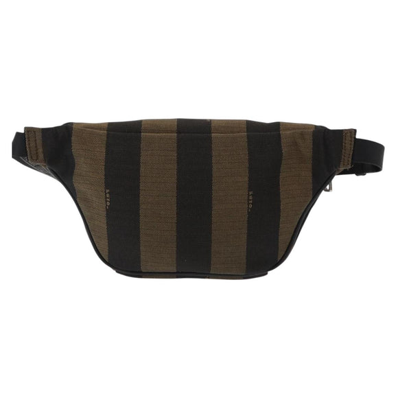FENDI Pecan Canvas Body Bag Brown Black Silver Auth ka880