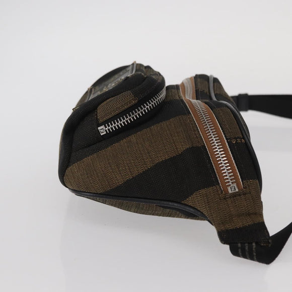 FENDI Pecan Canvas Body Bag Brown Black Silver Auth ka880