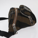 FENDI Pecan Canvas Body Bag Brown Black Silver Auth ka880-4