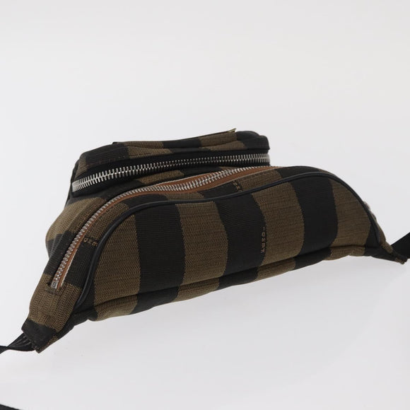 FENDI Pecan Canvas Body Bag Brown Black Silver Auth ka880