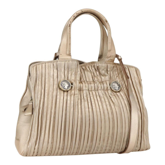 BVLGARI Hand Bag Leather 2way Gold Auth ka881