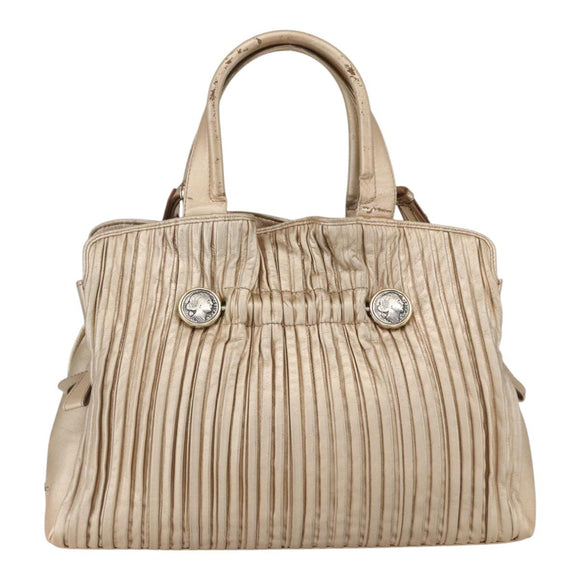 BVLGARI Hand Bag Leather 2way Gold Auth ka881