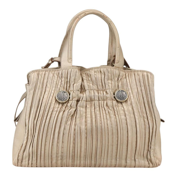 BVLGARI Hand Bag Leather 2way Gold Auth ka881