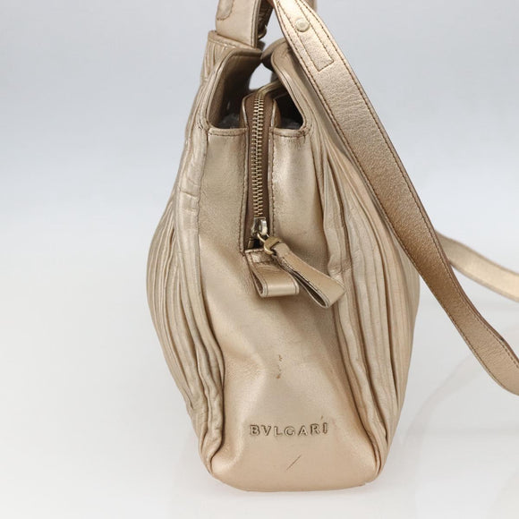 BVLGARI Hand Bag Leather 2way Gold Auth ka881