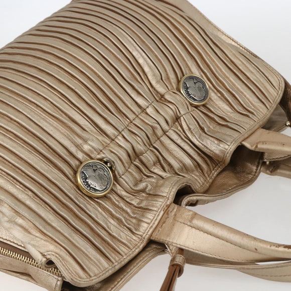 BVLGARI Hand Bag Leather 2way Gold Auth ka881