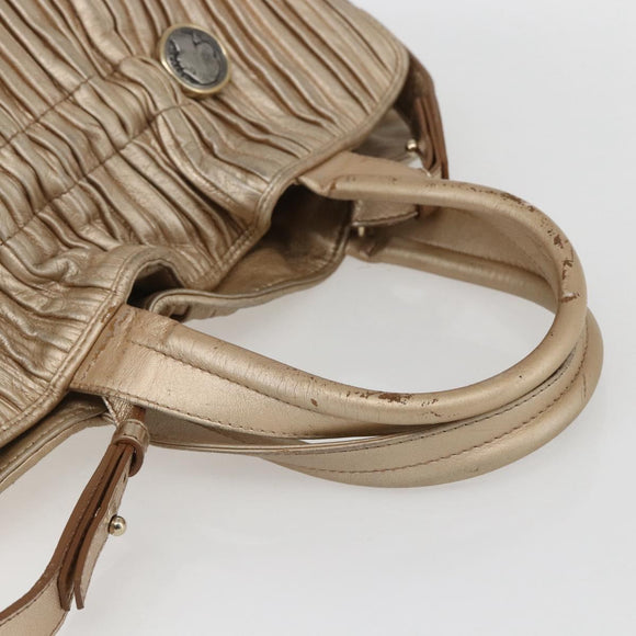 BVLGARI Hand Bag Leather 2way Gold Auth ka881