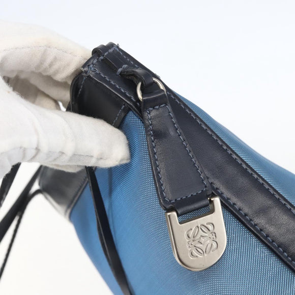 LOEWE Mesh Hand Bag Nylon Leather Blue Auth ka884