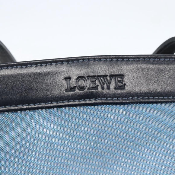 LOEWE Mesh Hand Bag Nylon Leather Blue Auth ka884