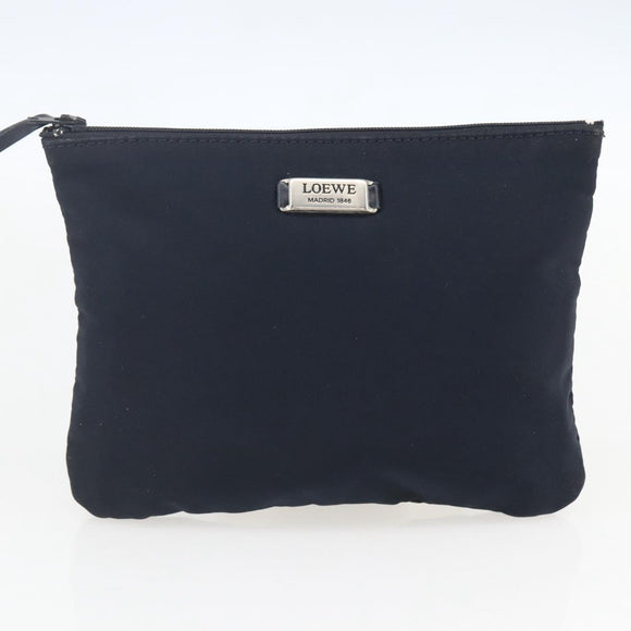 LOEWE Mesh Hand Bag Nylon Leather Blue Auth ka884