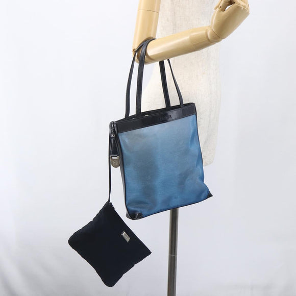 LOEWE Mesh Hand Bag Nylon Leather Blue Auth ka884