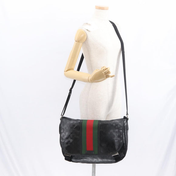 GUCCI GG Implementation Web Sherry Line Bag Black Silver 269376 Auth ka886