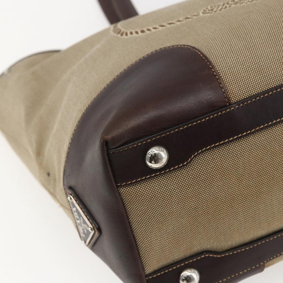 PRADA Tote Bag Canvas Beige Silver Auth ka887