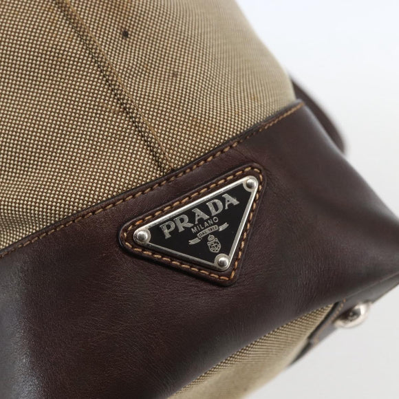 PRADA Tote Bag Canvas Beige Silver Auth ka887