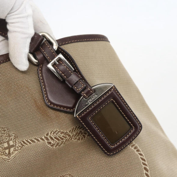 PRADA Tote Bag Canvas Beige Silver Auth ka887