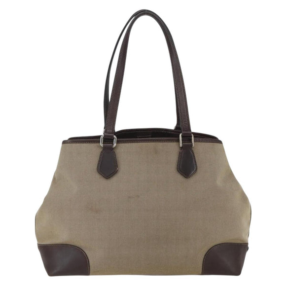 PRADA Tote Bag Canvas Beige Silver Auth ka887