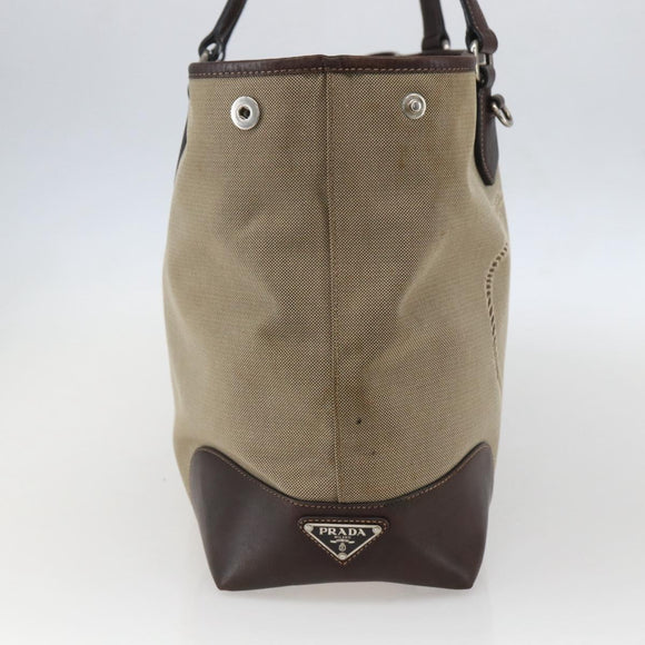 PRADA Tote Bag Canvas Beige Silver Auth ka887