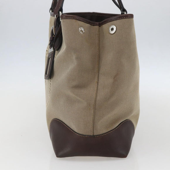 PRADA Tote Bag Canvas Beige Silver Auth ka887