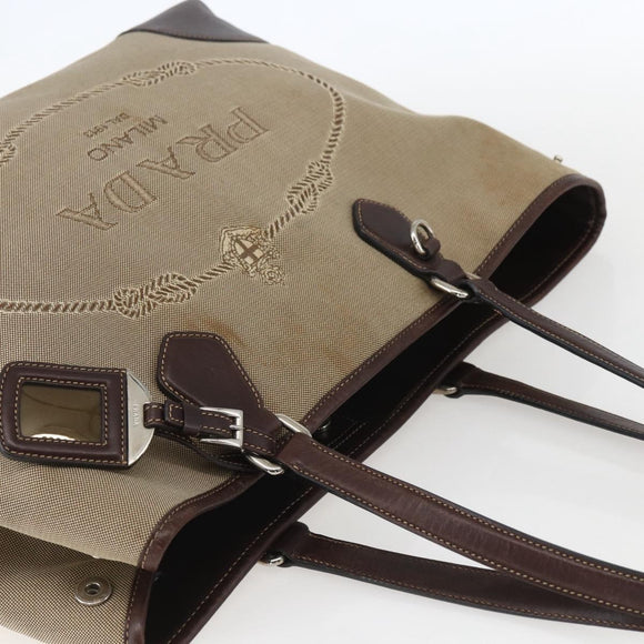 PRADA Tote Bag Canvas Beige Silver Auth ka887