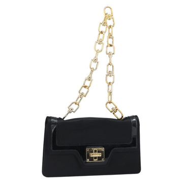 GIVENCHY Chain Shoulder Bag Satin Black Gold Auth ka890