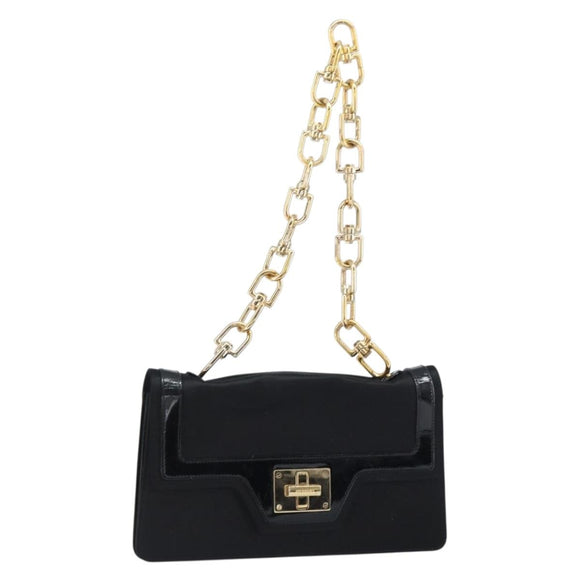 GIVENCHY Chain Shoulder Bag Satin Black Gold Auth ka890