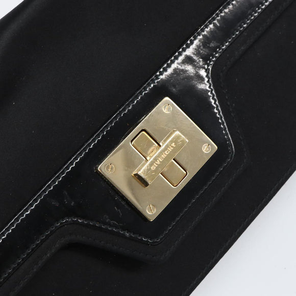 GIVENCHY Chain Shoulder Bag Satin Black Gold Auth ka890