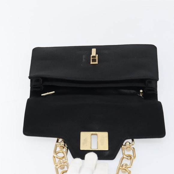 GIVENCHY Chain Shoulder Bag Satin Black Gold Auth ka890